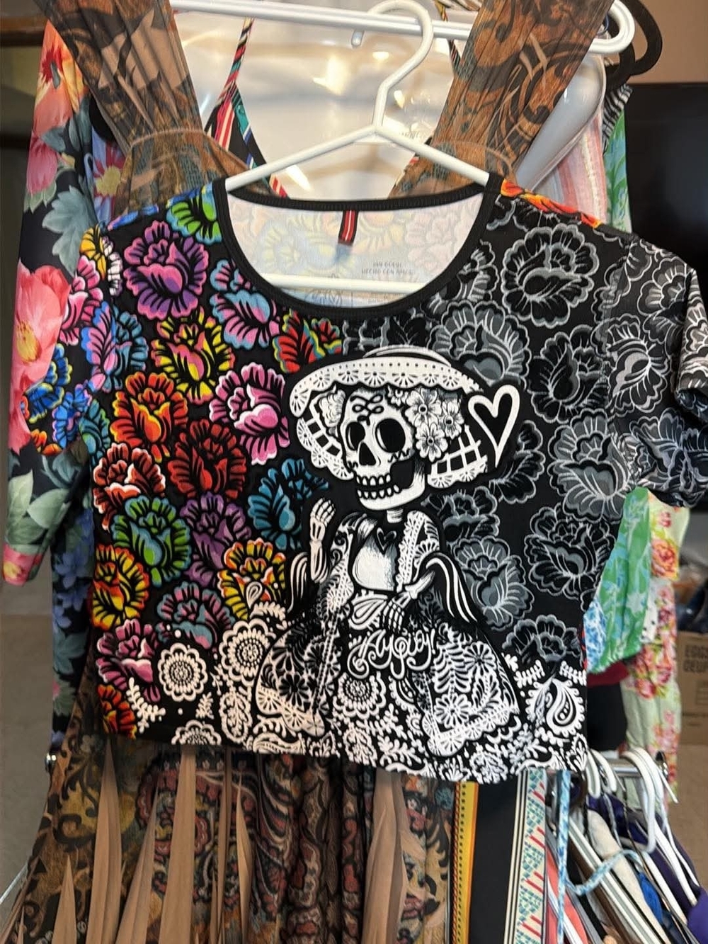 Multicolor Day of the Dead Skull Crop Top